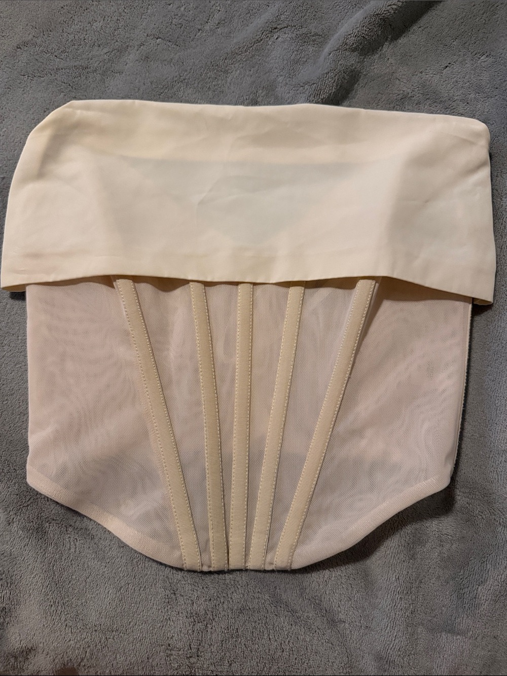 NBD Cream Strapless Corset Mesh Bustier Top